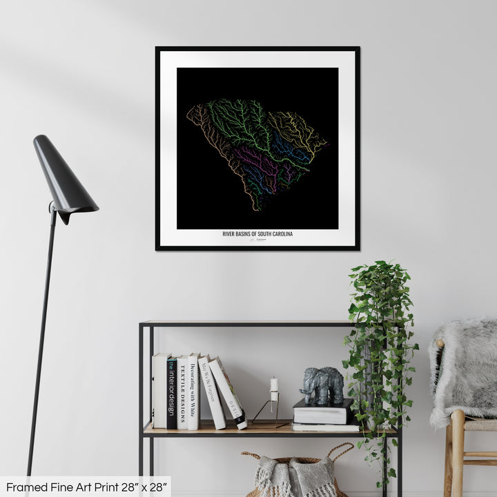 South Carolina - River basin map, rainbow colours - Wall Art