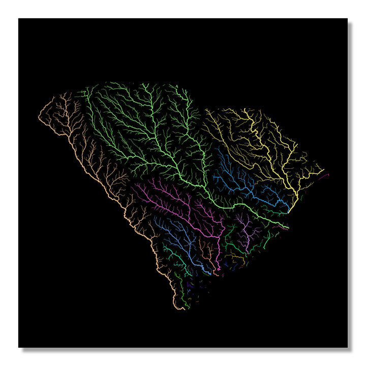South Carolina - River basin map, rainbow colours - Wall Art