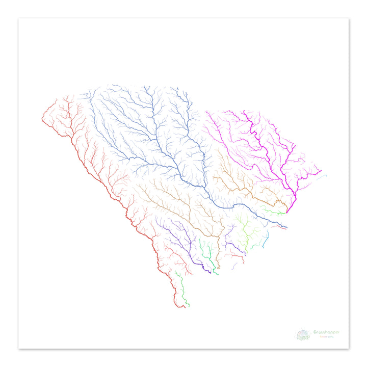 South Carolina - River basin map, rainbow on white - Fine Art Print