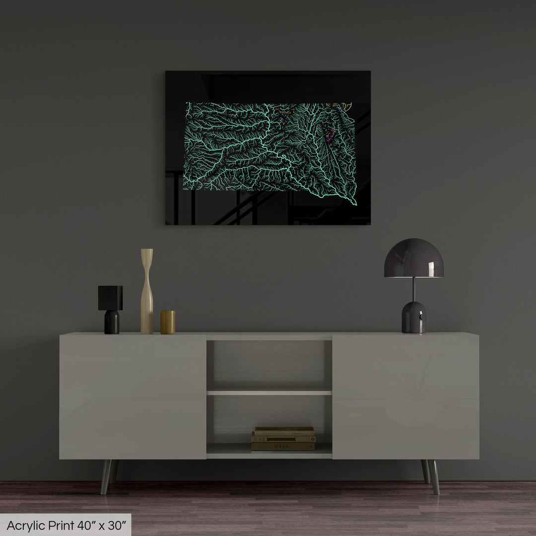 South Dakota - River basin map, pastel colours - Wall Art