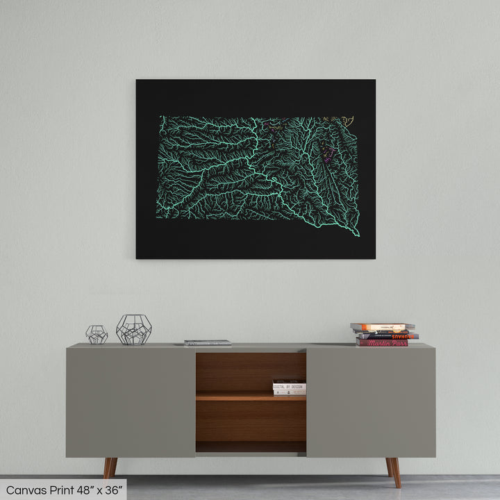South Dakota - River basin map, pastel colours - Wall Art