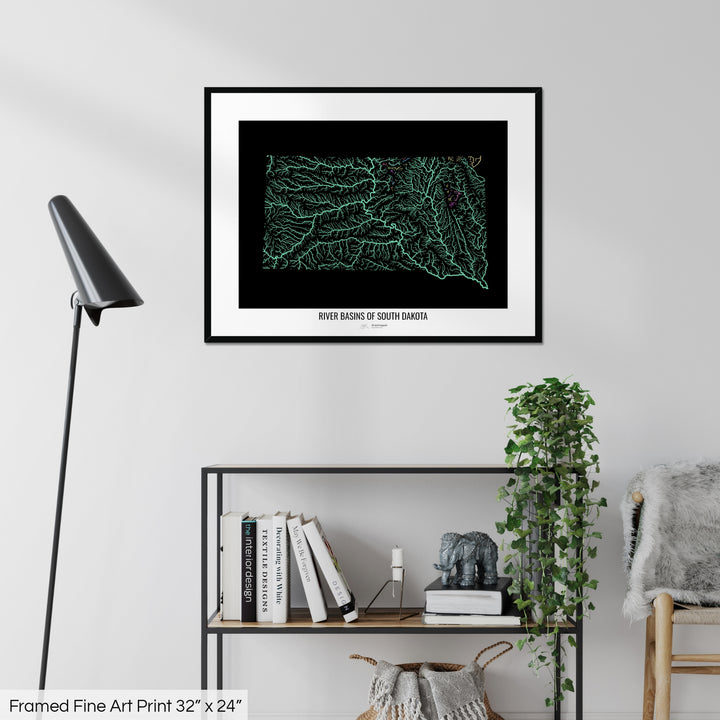South Dakota - River basin map, pastel colours - Wall Art