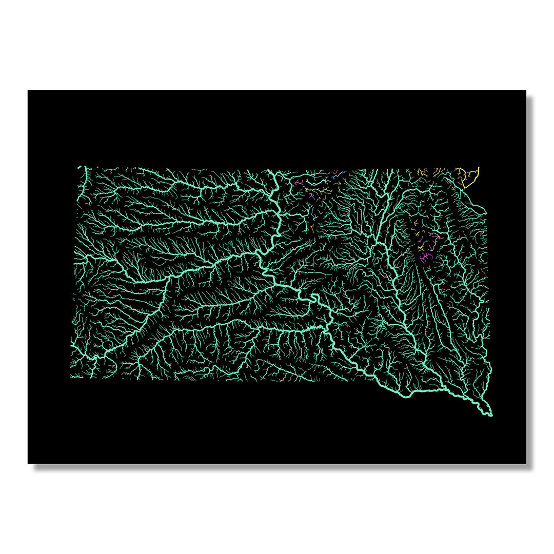 South Dakota - River basin map, pastel colours - Wall Art