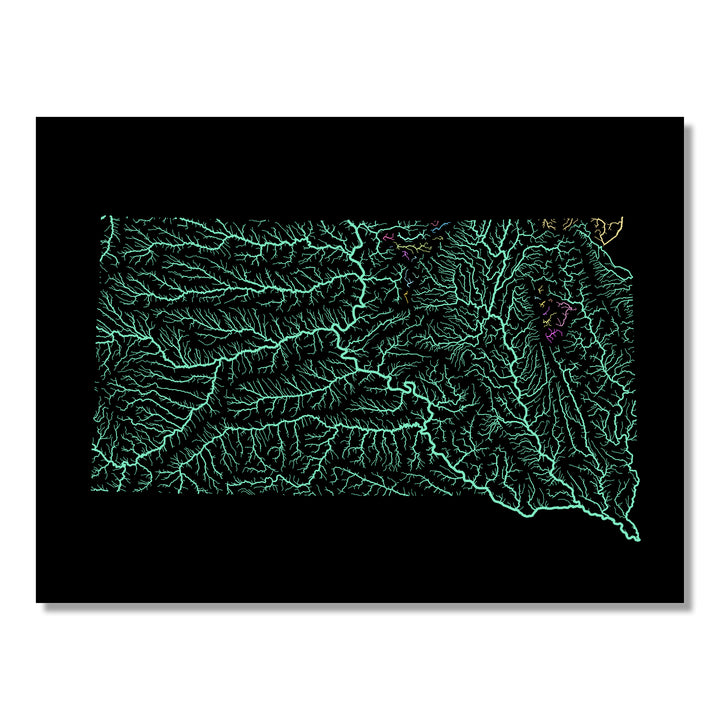 South Dakota - River basin map, pastel colours - Wall Art