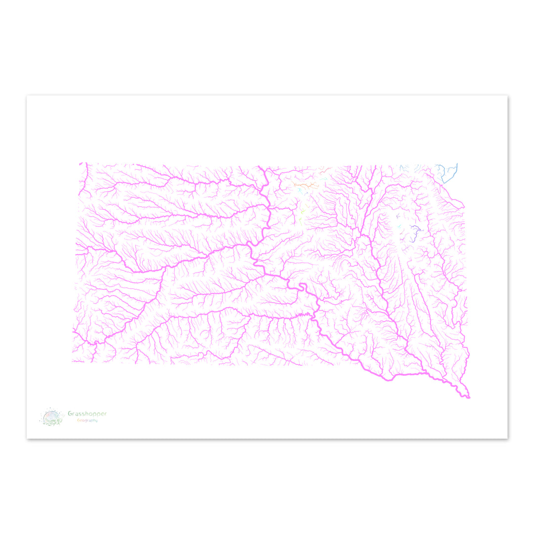 River basin map of South Dakota, pastel colours on white - Fine Art Print