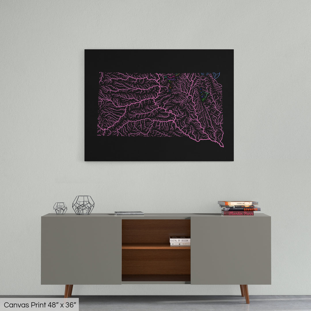 South Dakota - River basin map, rainbow colours - Wall Art