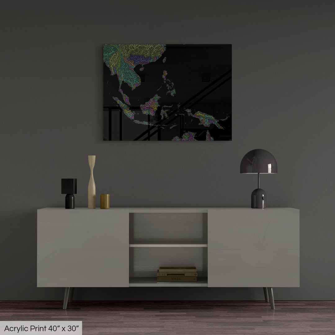 Southeast Asia - River basin map, pastel colours - Wall Art