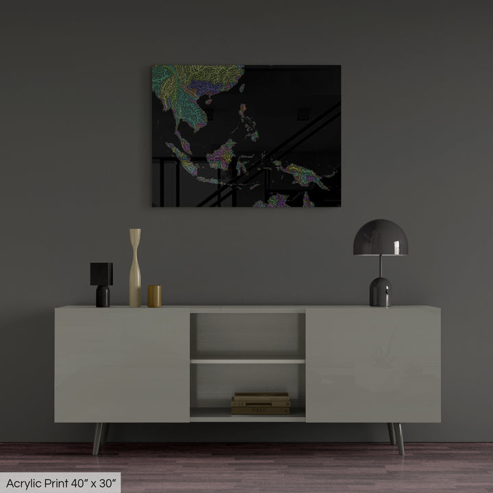 Southeast Asia - River basin map, pastel colours - Wall Art