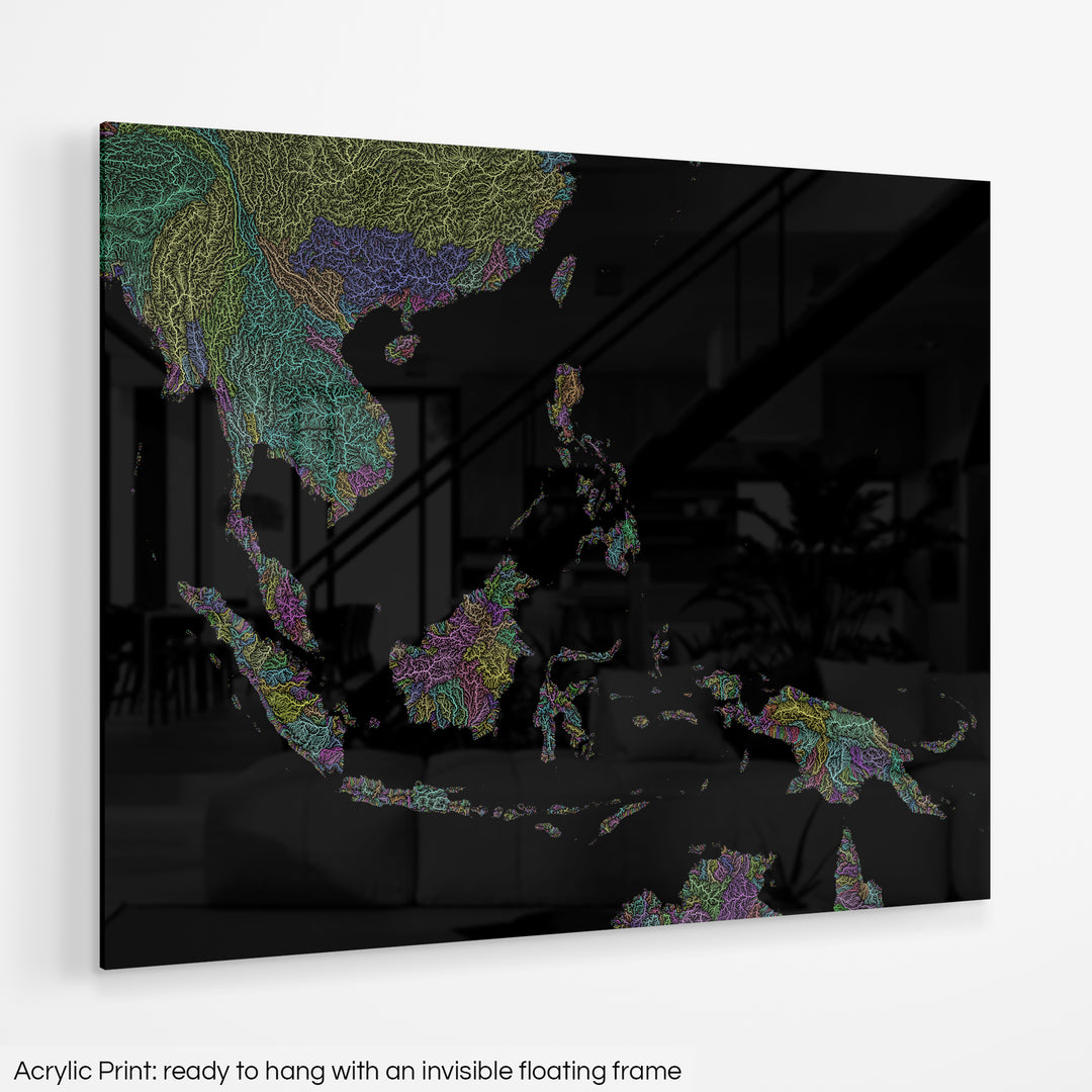 Southeast Asia - River basin map, pastel colours - Wall Art
