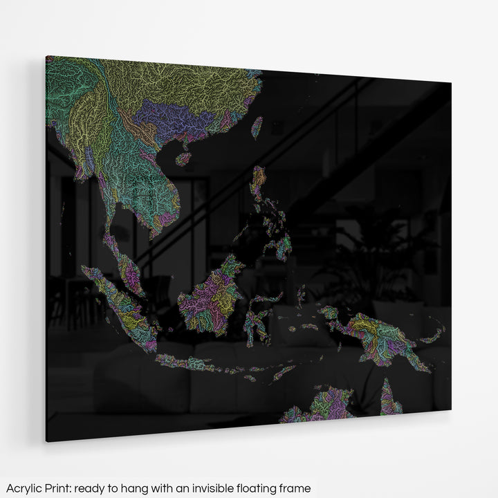 Southeast Asia - River basin map, pastel colours - Wall Art