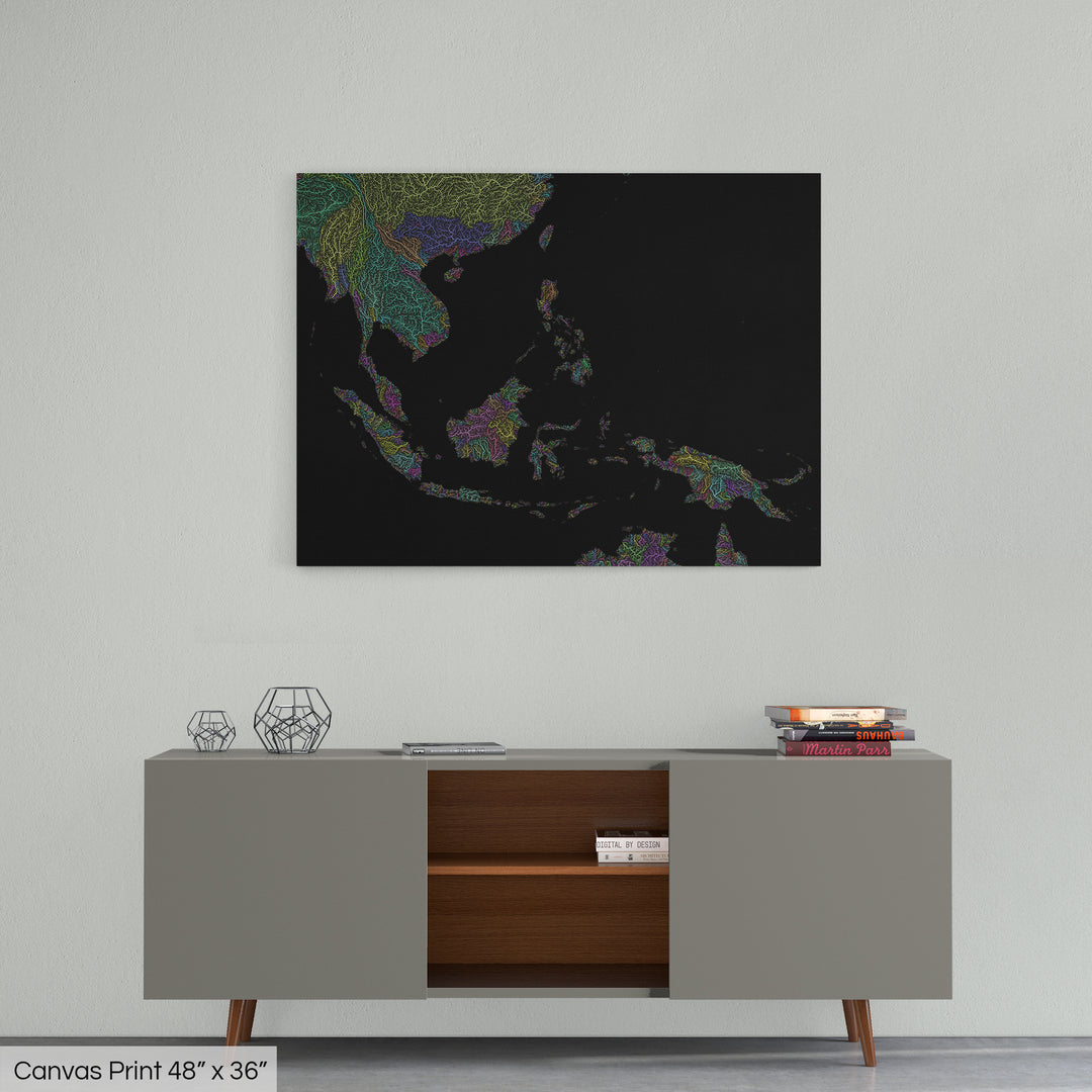 Southeast Asia - River basin map, pastel colours - Wall Art