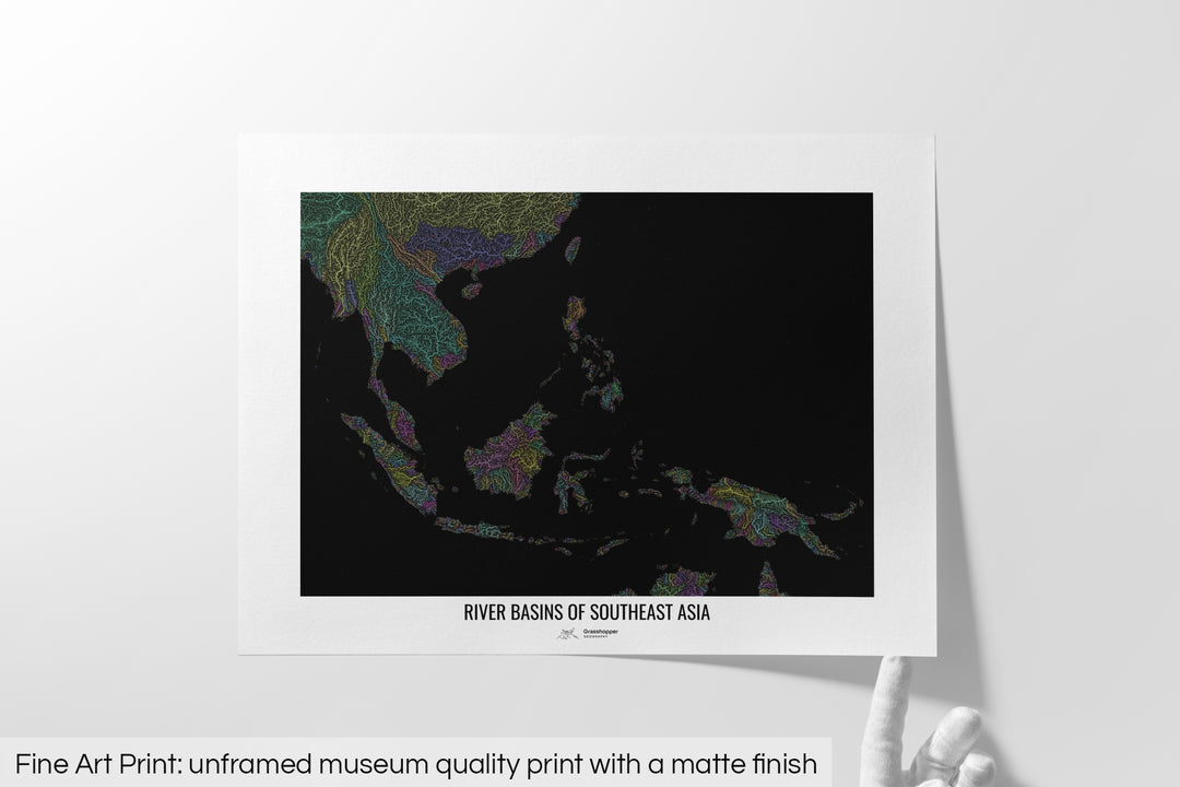 Southeast Asia - River basin map, pastel colours - Wall Art