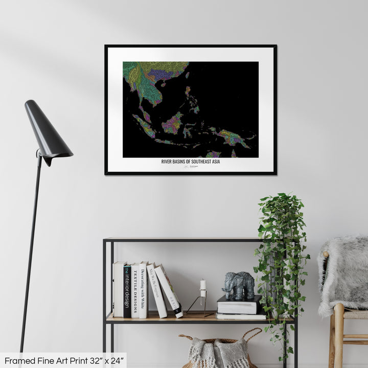 Southeast Asia - River basin map, pastel colours - Wall Art
