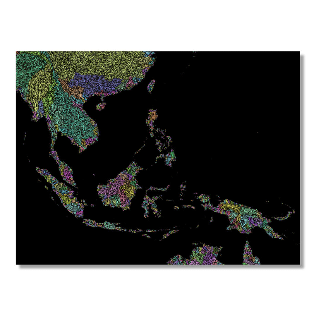 Southeast Asia - River basin map, pastel colours - Wall Art