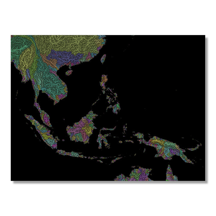 Southeast Asia - River basin map, pastel colours - Wall Art