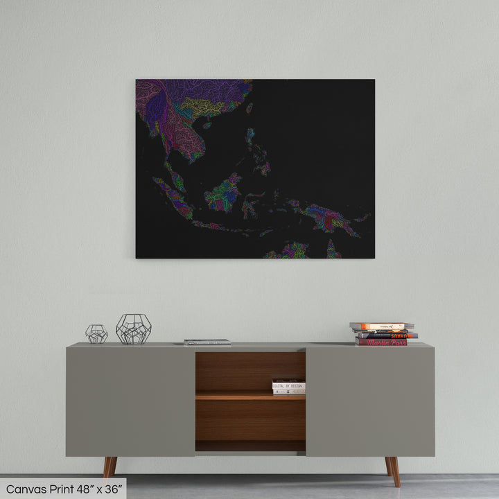 Southeast Asia - River basin map, rainbow colours - Wall Art