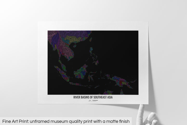 Southeast Asia - River basin map, rainbow colours - Wall Art