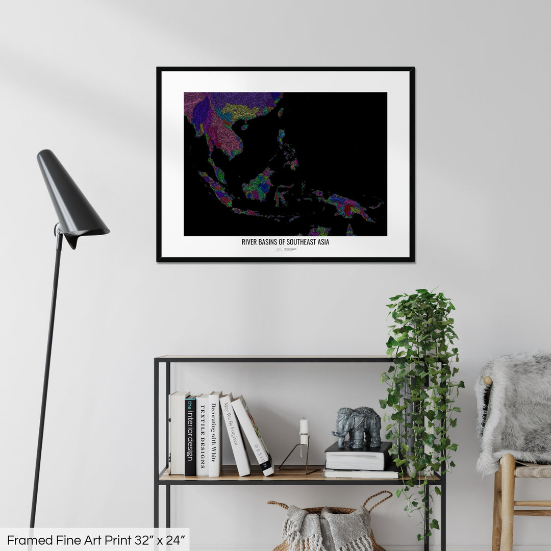 Southeast Asia - River basin map, rainbow colours - Wall Art