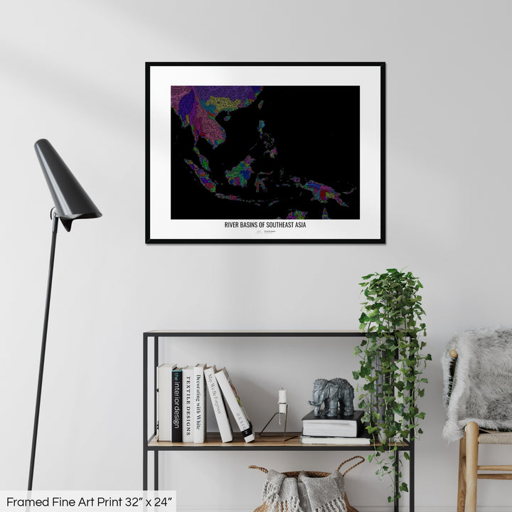 Southeast Asia - River basin map, rainbow colours - Wall Art