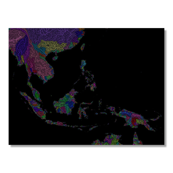 Southeast Asia - River basin map, rainbow colours - Wall Art
