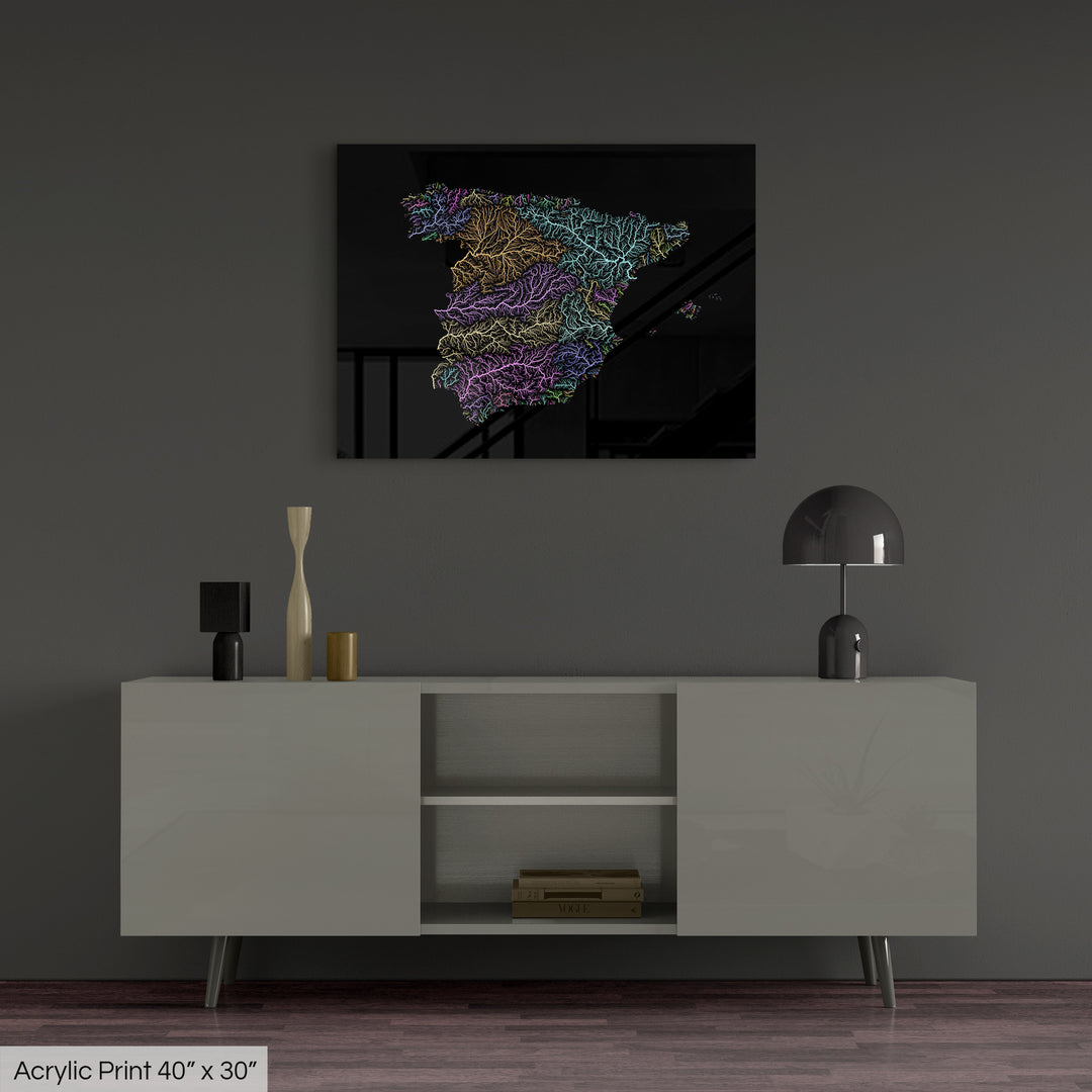 Spain - River basin map, pastel colours - Wall Art