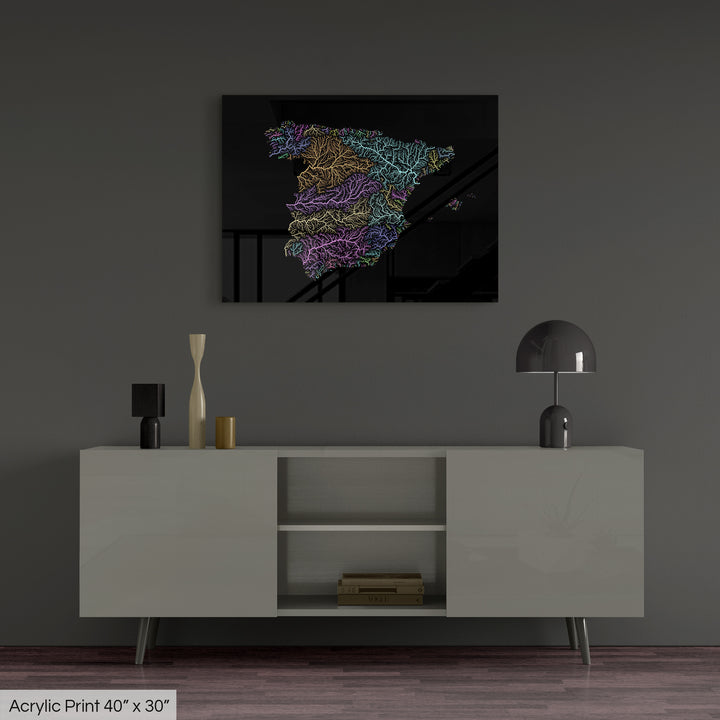 Spain - River basin map, pastel colours - Wall Art