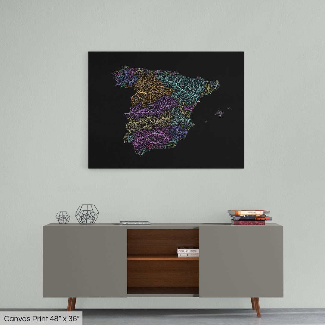 Spain - River basin map, pastel colours - Wall Art