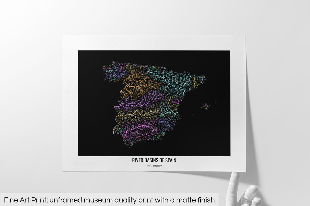 Spain - River basin map, pastel colours - Wall Art