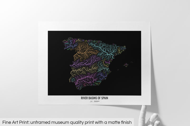 Spain - River basin map, pastel colours - Wall Art