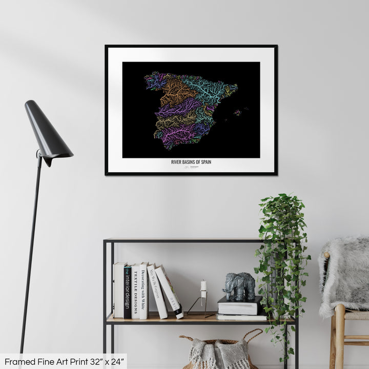 Spain - River basin map, pastel colours - Wall Art