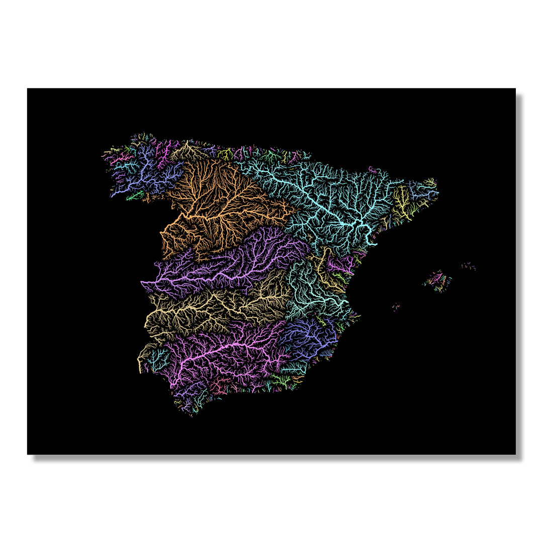 Spain - River basin map, pastel colours - Wall Art
