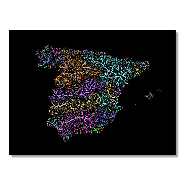 Spain - River basin map, pastel colours - Wall Art