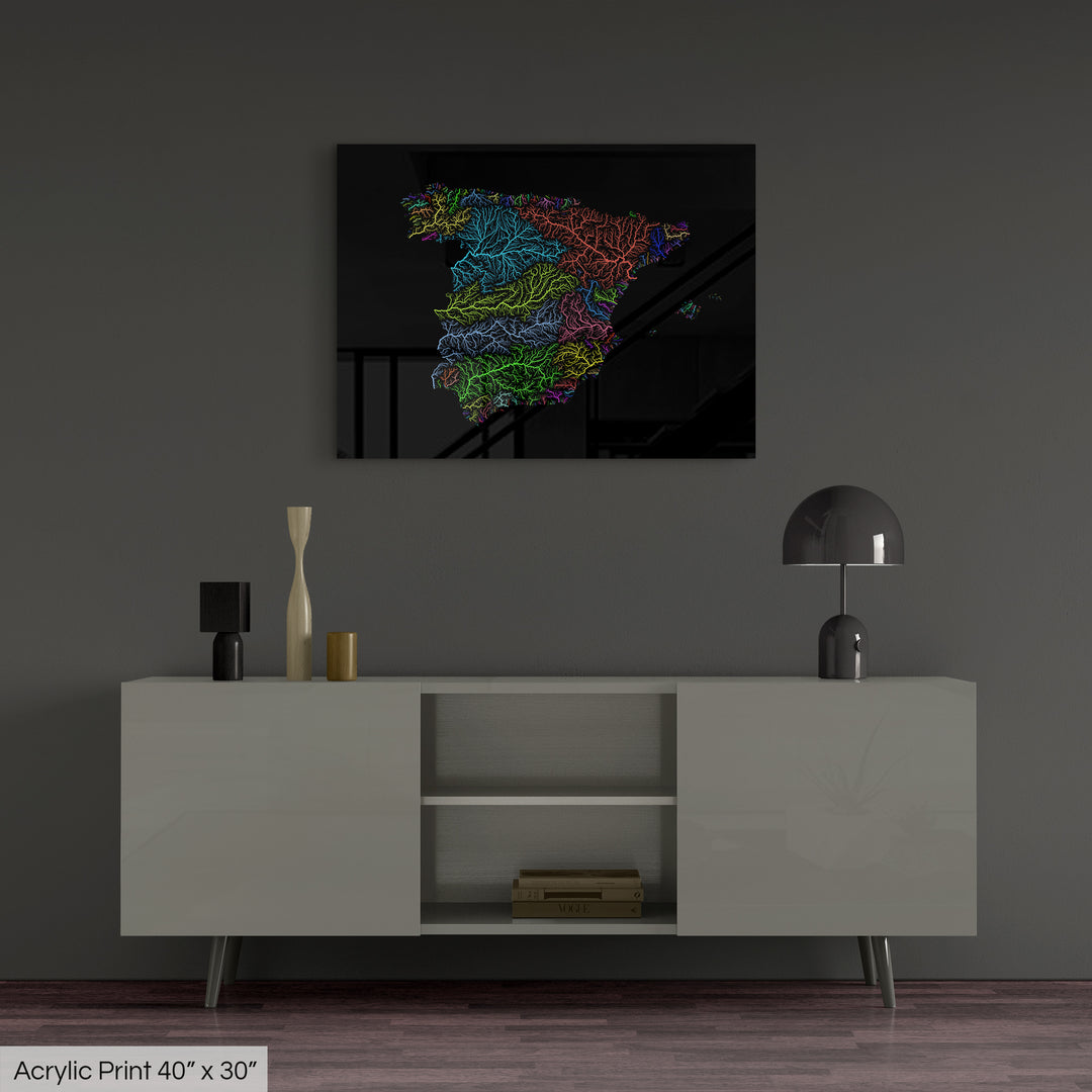 Spain - River basin map, rainbow colours - Wall Art