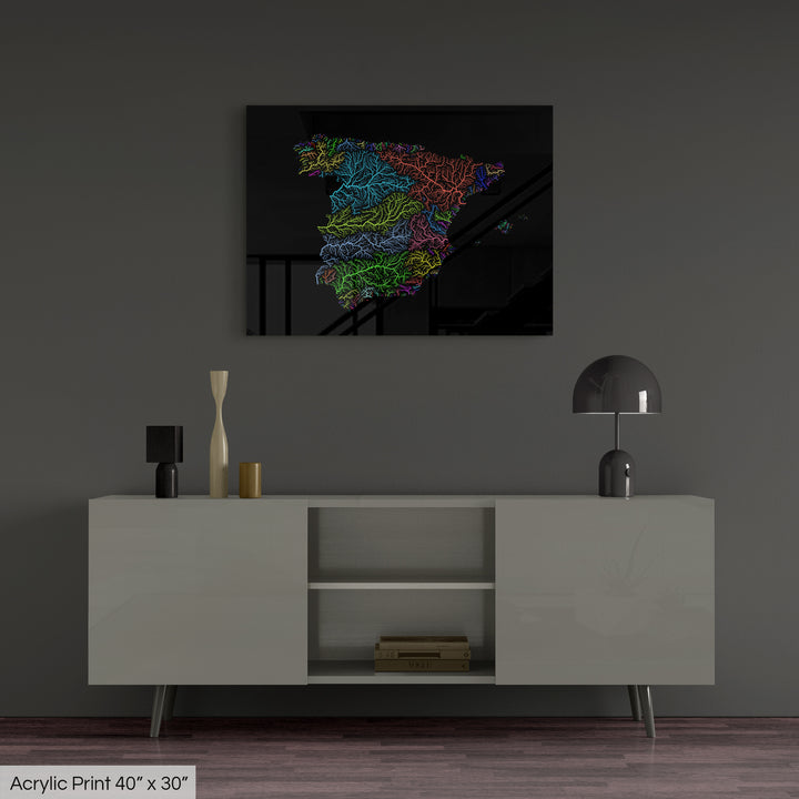 Spain - River basin map, rainbow colours - Wall Art