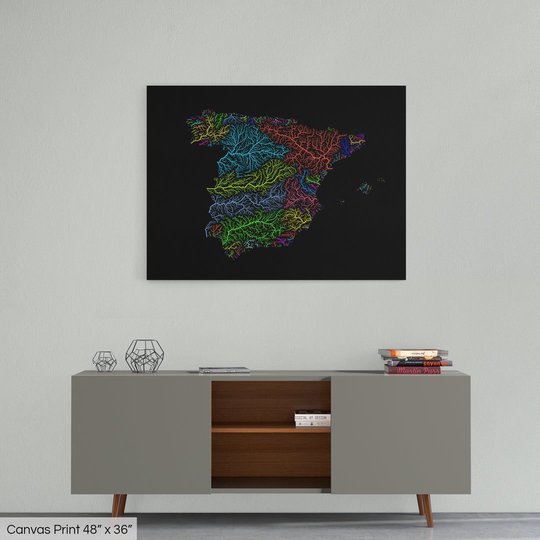 Spain - River basin map, rainbow colours - Wall Art