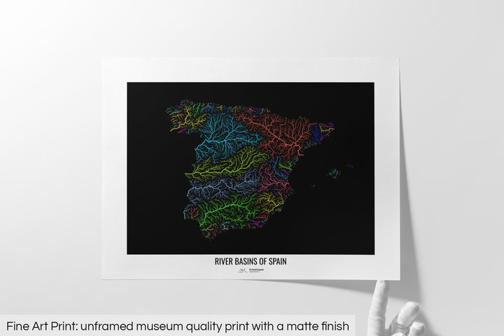 Spain - River basin map, rainbow colours - Wall Art