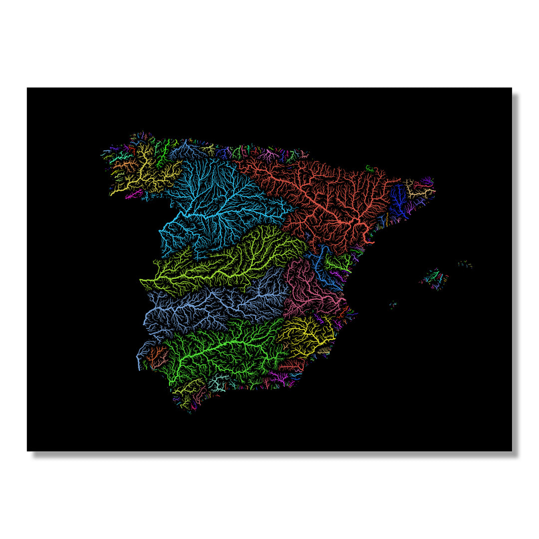 Spain - River basin map, rainbow colours - Wall Art