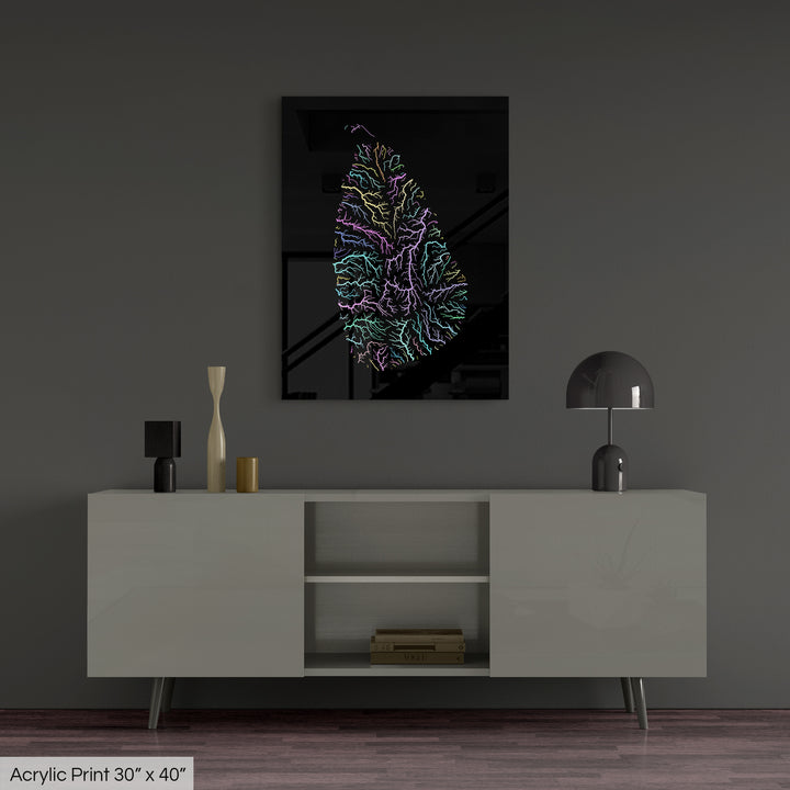 Sri Lanka - River basin map, pastel colours - Wall Art
