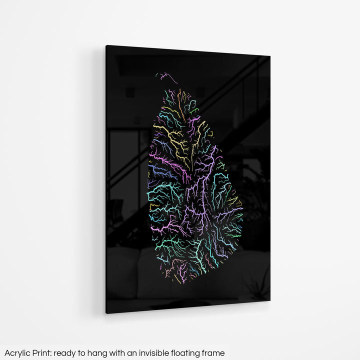 Sri Lanka - River basin map, pastel colours - Wall Art