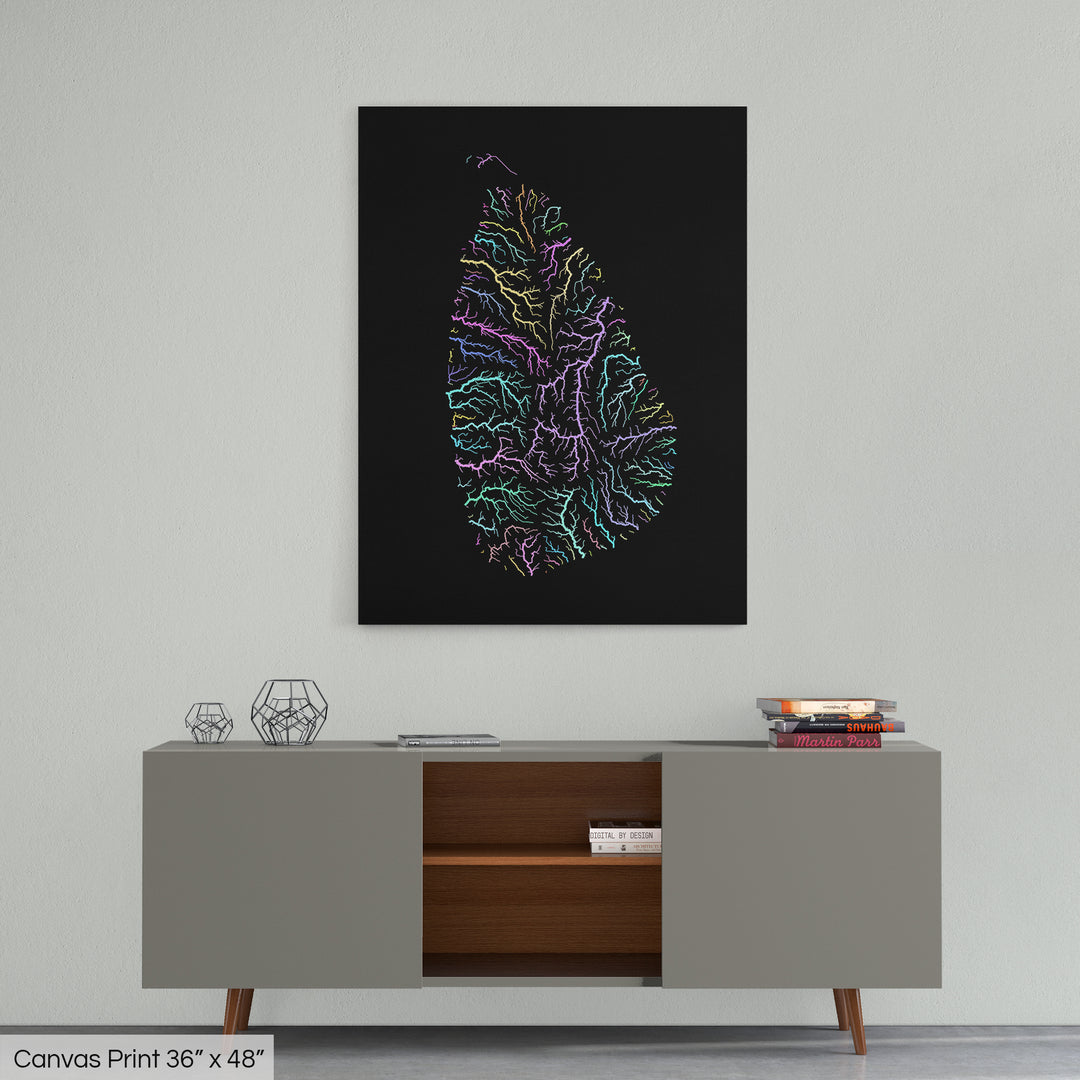 Sri Lanka - River basin map, pastel colours - Wall Art
