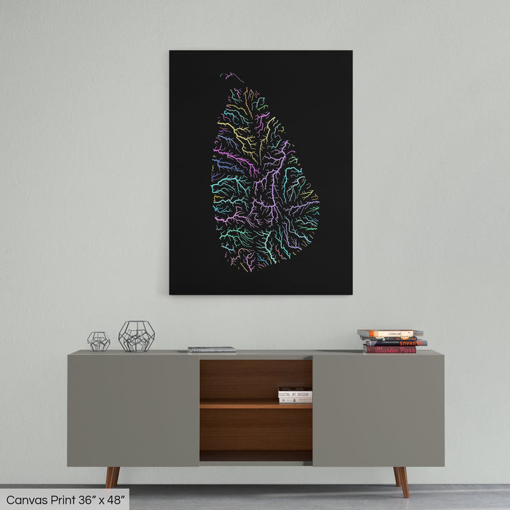 Sri Lanka - River basin map, pastel colours - Wall Art