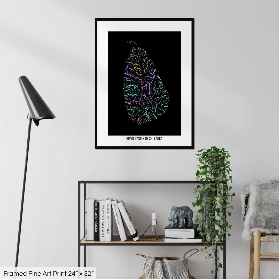 Sri Lanka - River basin map, pastel colours - Wall Art
