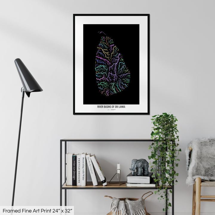 Sri Lanka - River basin map, pastel colours - Wall Art