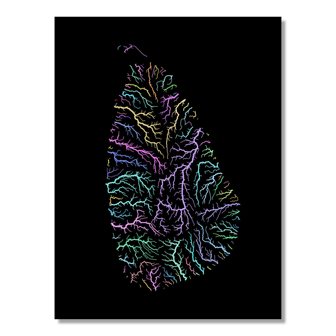 Sri Lanka - River basin map, pastel colours - Wall Art