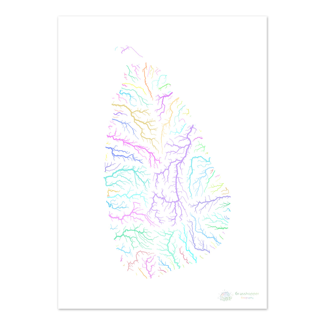 Sri Lanka - River basin map, pastel on white - Fine Art Print