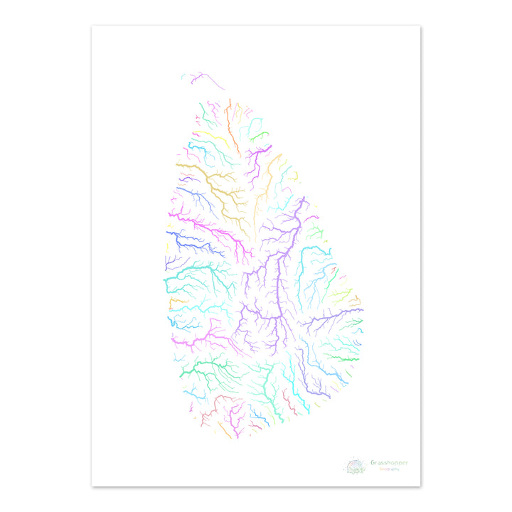 Sri Lanka - River basin map, pastel on white - Fine Art Print