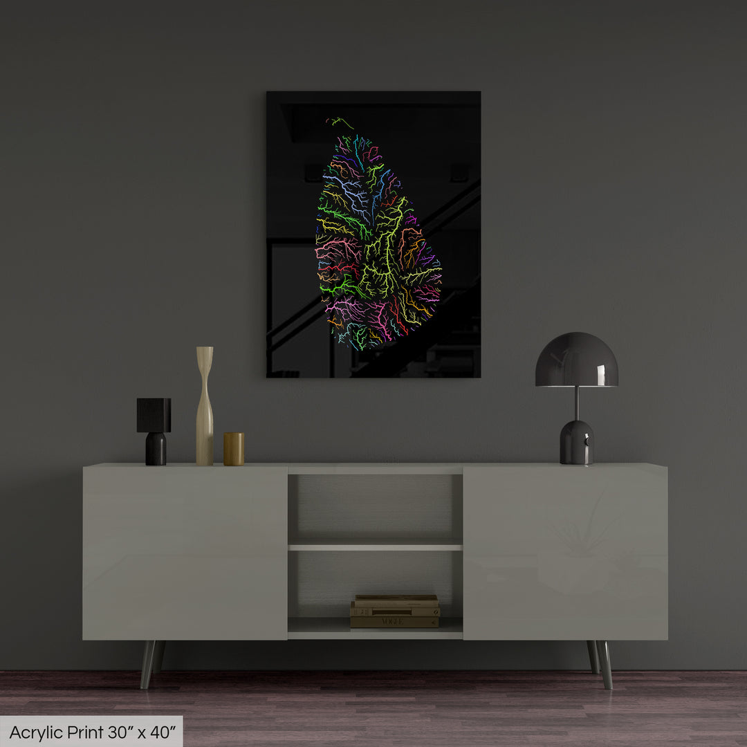 Sri Lanka - River basin map, rainbow colours - Wall Art