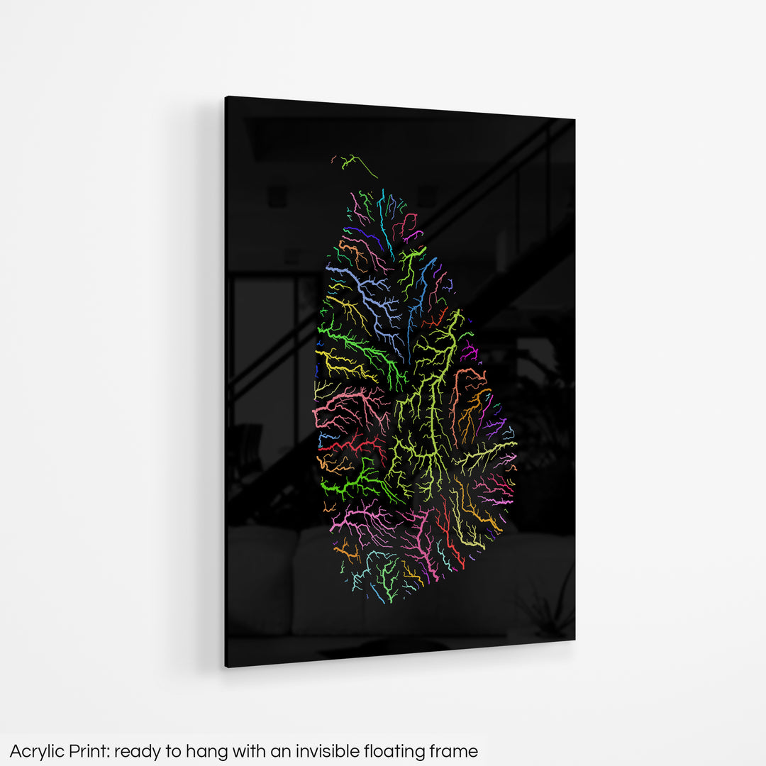 Sri Lanka - River basin map, rainbow colours - Wall Art