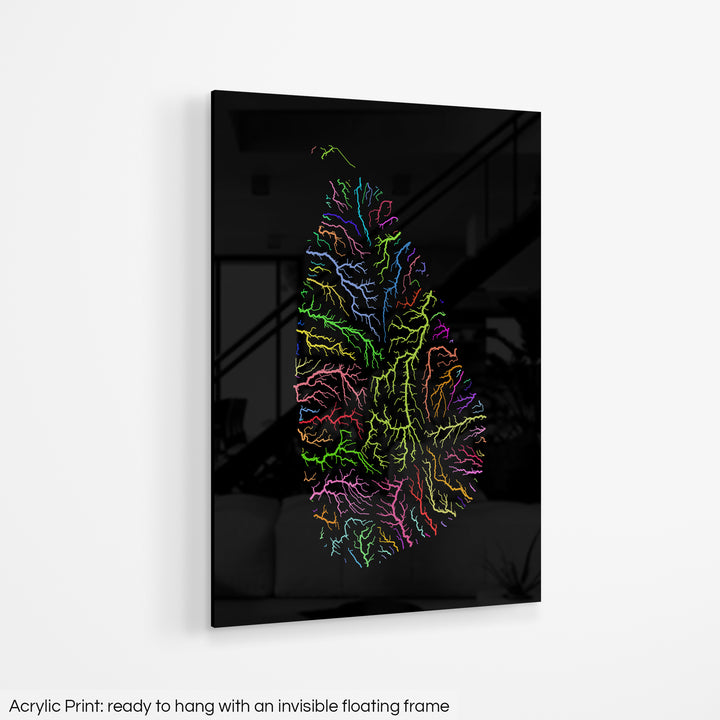 Sri Lanka - River basin map, rainbow colours - Wall Art