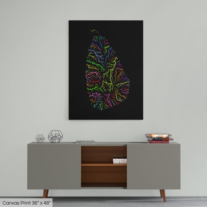Sri Lanka - River basin map, rainbow colours - Wall Art